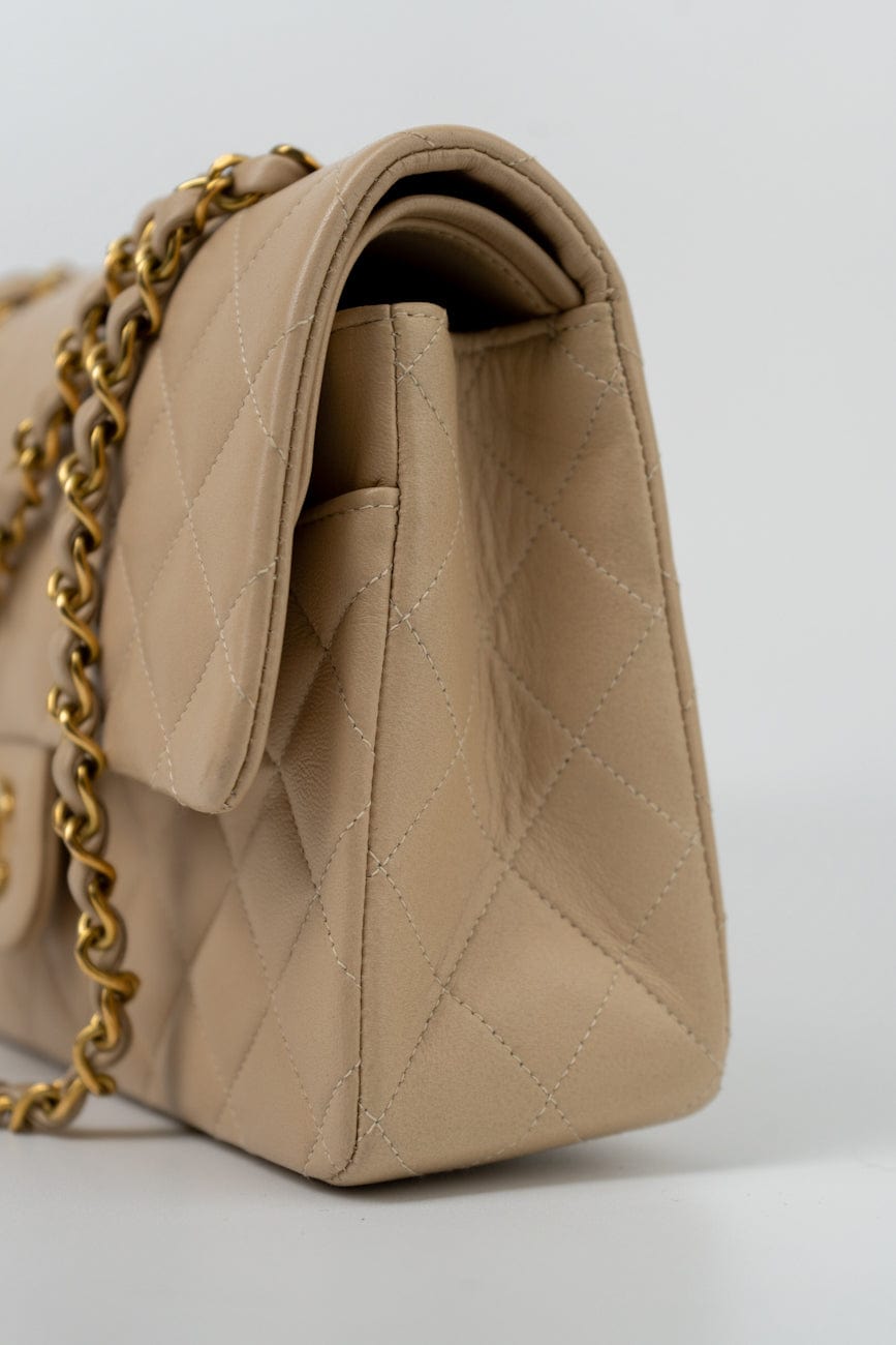 Vintage Light Beige Lambskin Quilted Classic Flap Medium GHW