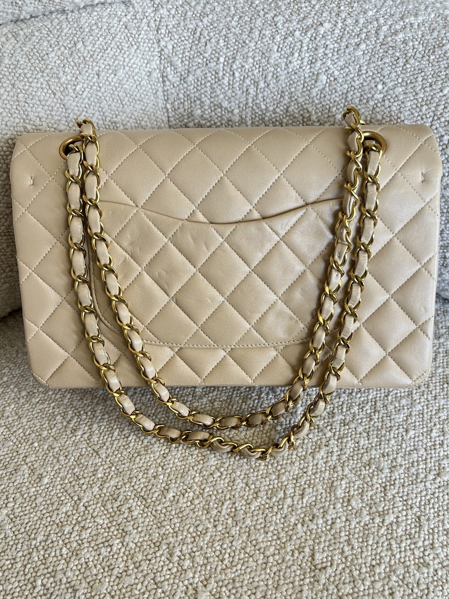 Vintage Light Beige Lambskin Quilted Classic Flap Medium GHW