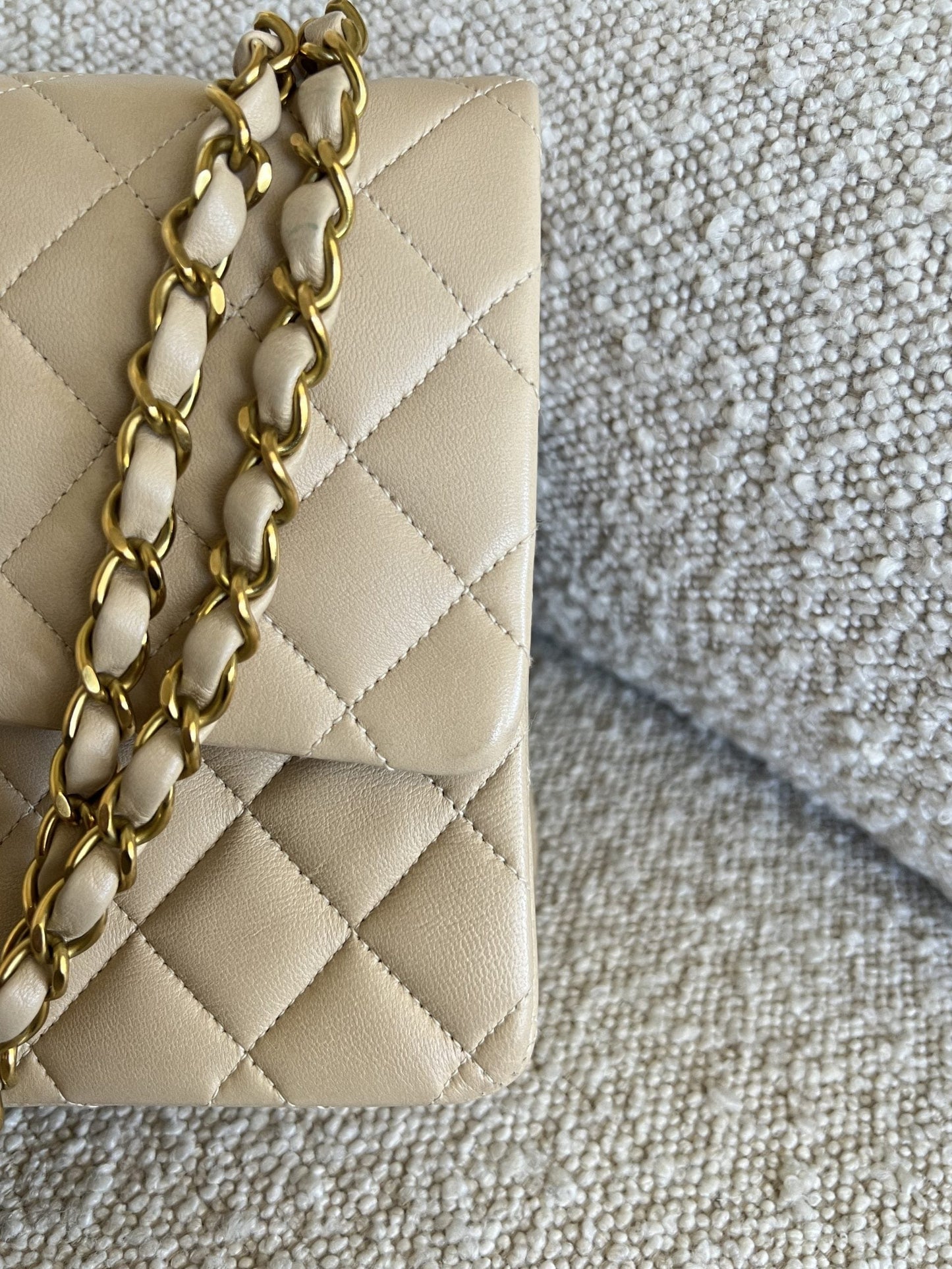 Vintage Light Beige Lambskin Quilted Classic Flap Medium GHW