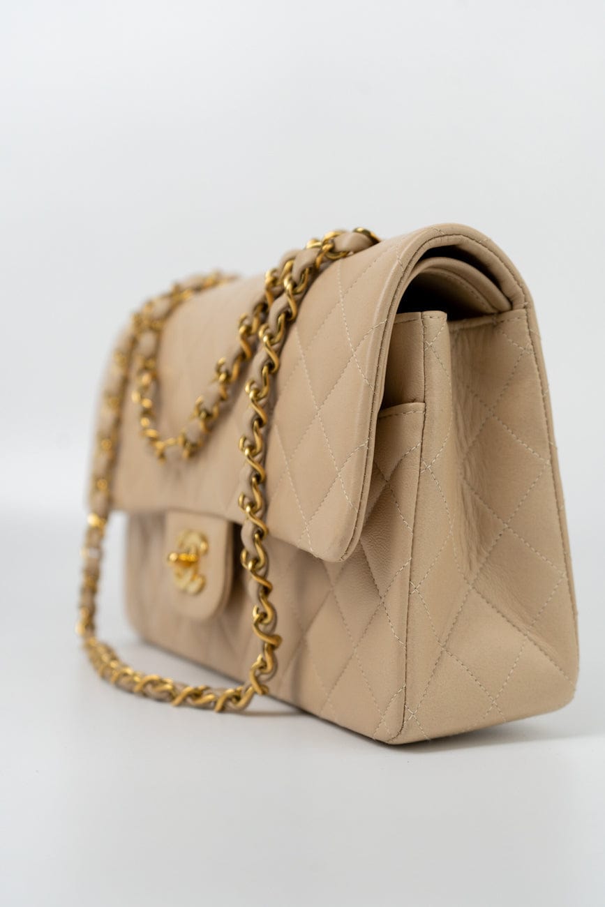 Vintage Light Beige Lambskin Quilted Classic Flap Medium GHW