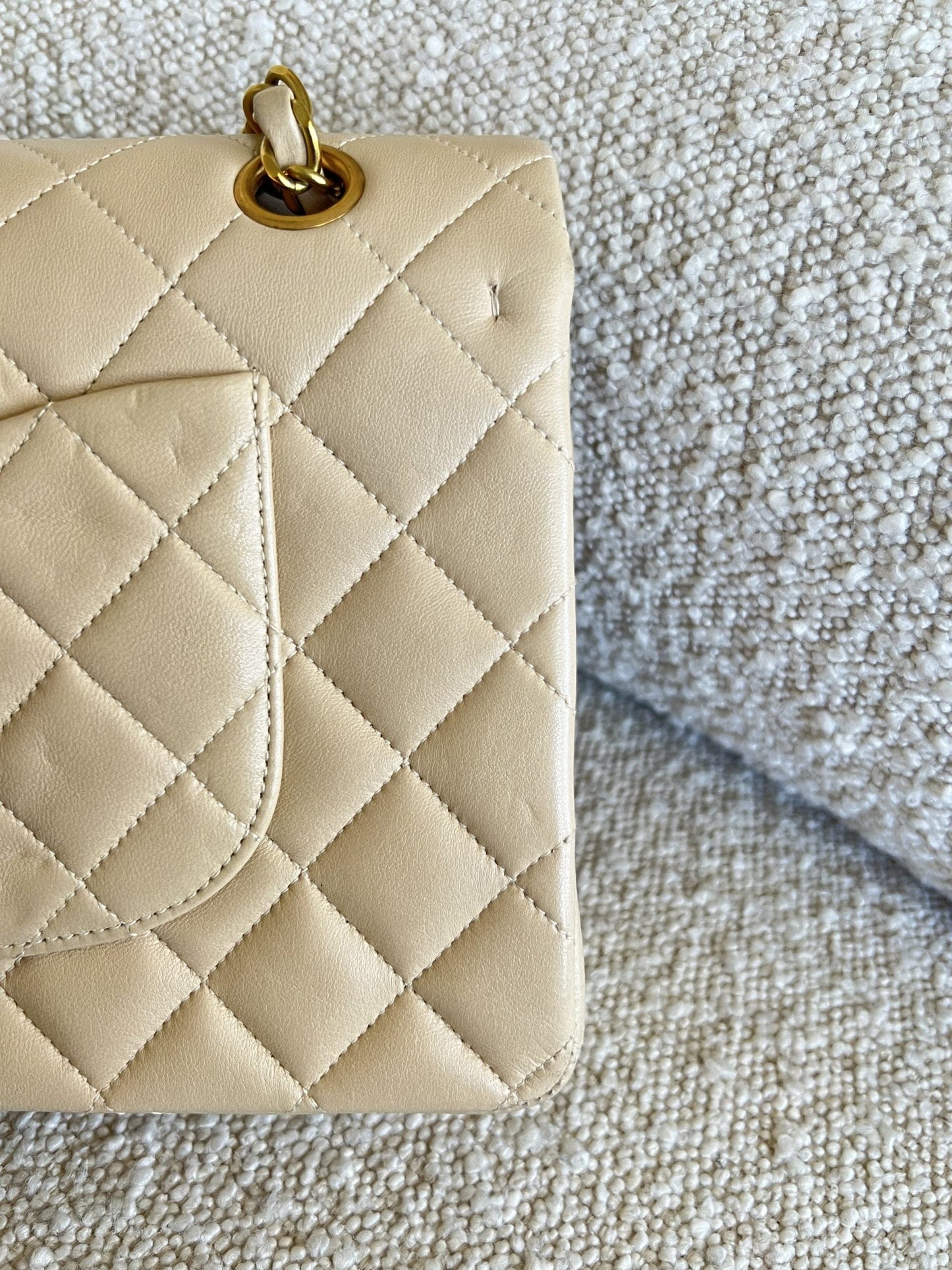 Vintage Light Beige Lambskin Quilted Classic Flap Medium GHW