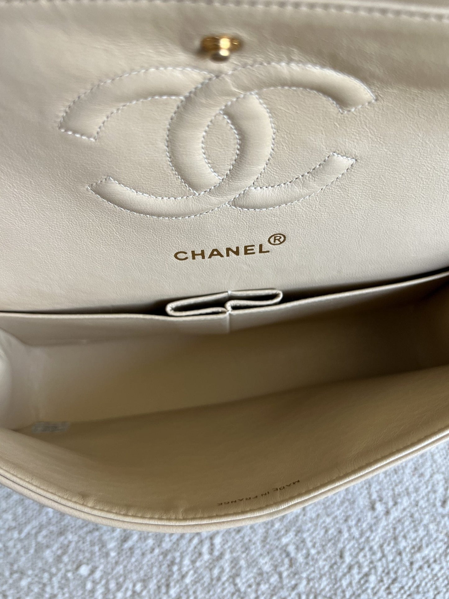 Vintage Light Beige Lambskin Quilted Classic Flap Medium GHW