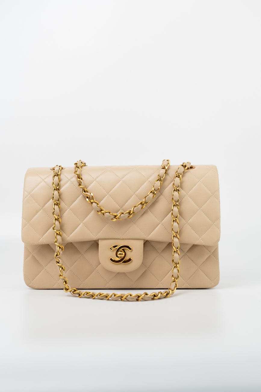 Vintage Light Beige Lambskin Quilted Classic Flap Medium GHW