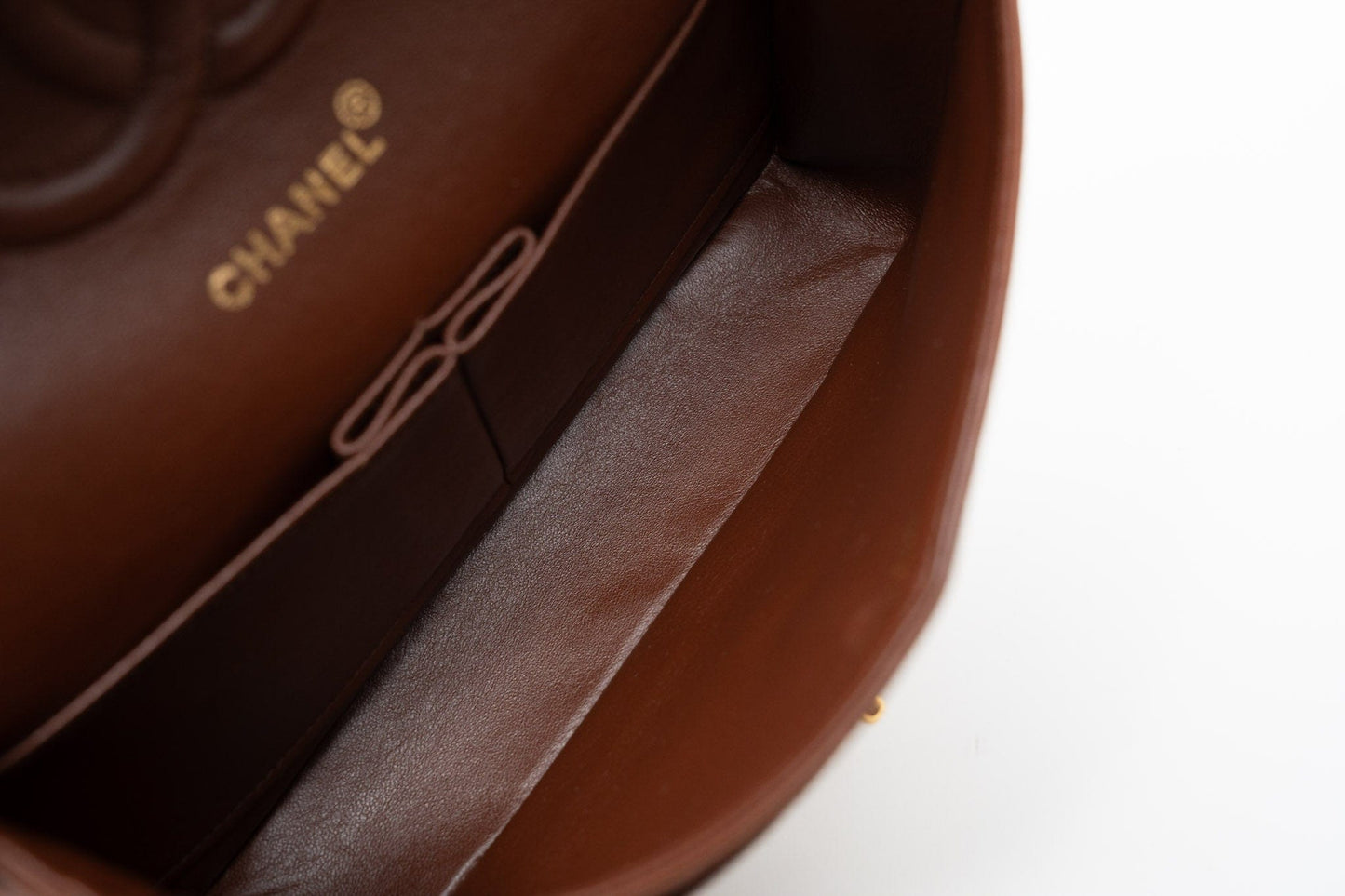 Vintage Light Brown Double Sided Flap Bag Gold Hardware