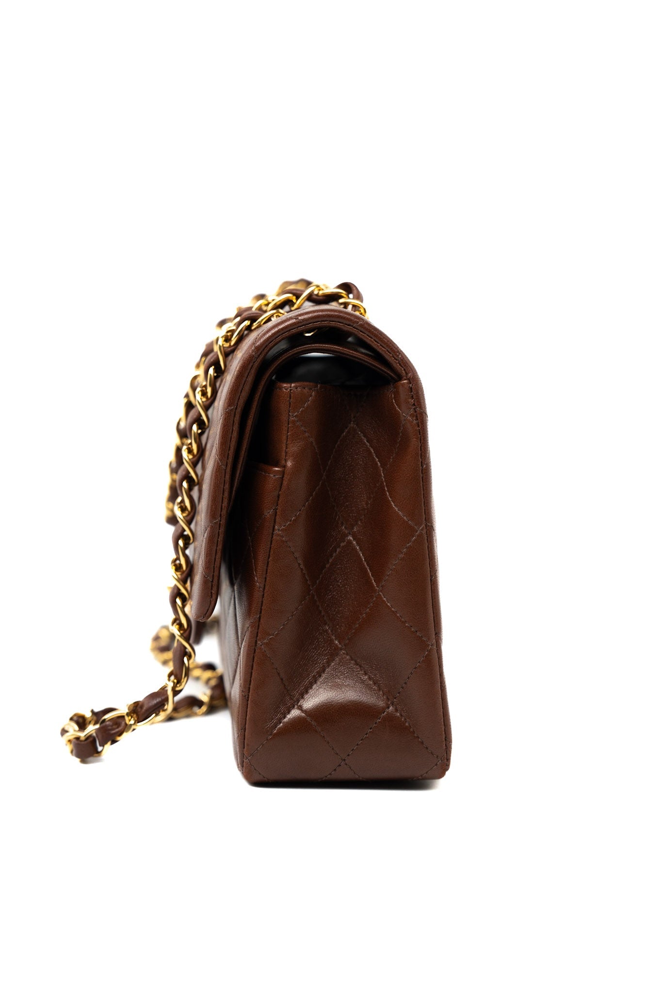 Vintage Light Brown Double Sided Flap Bag Gold Hardware