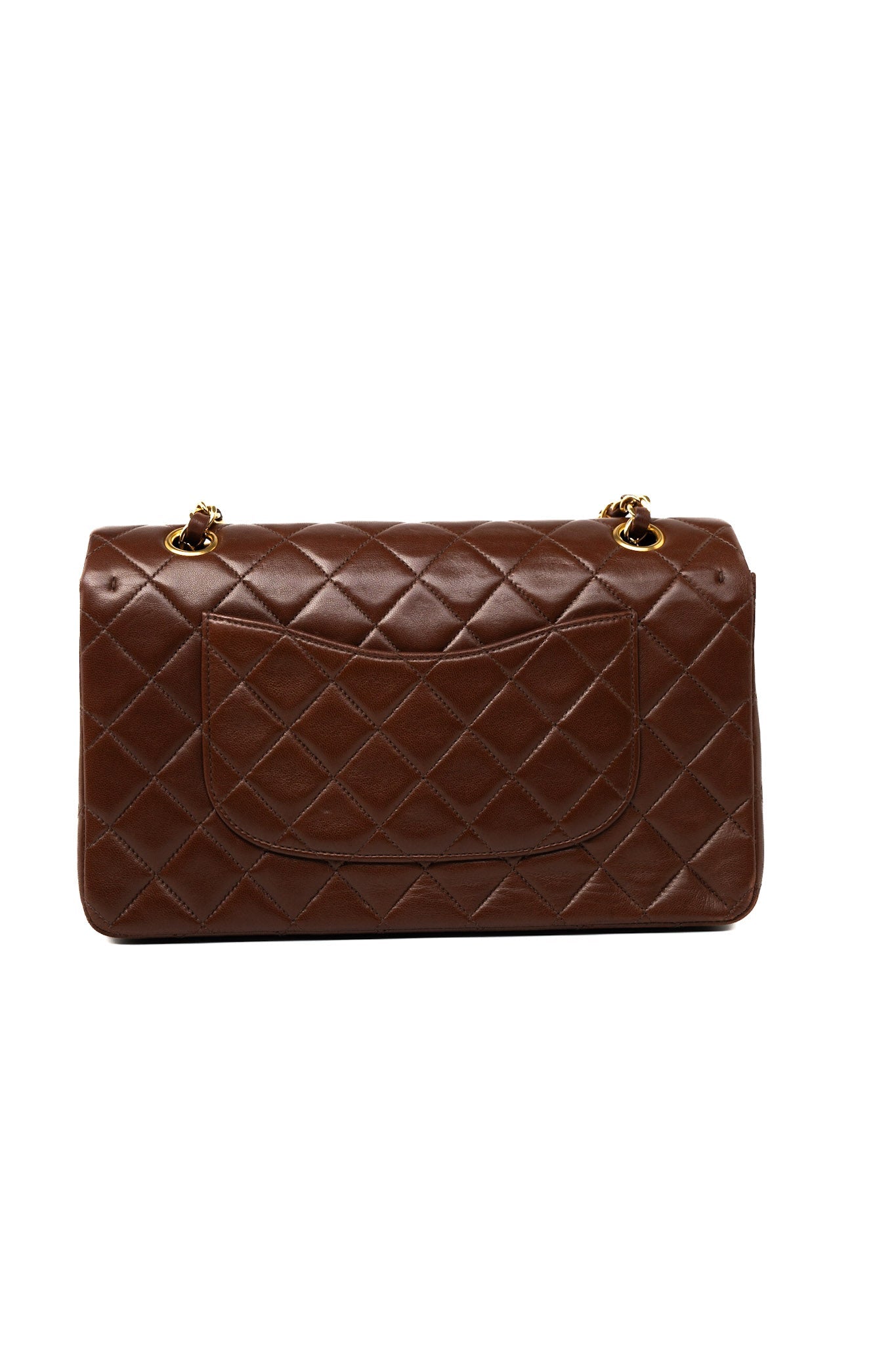 Vintage Light Brown Double Sided Flap Bag Gold Hardware