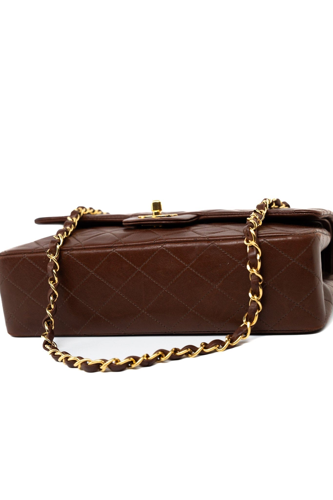 Vintage Light Brown Double Sided Flap Bag Gold Hardware