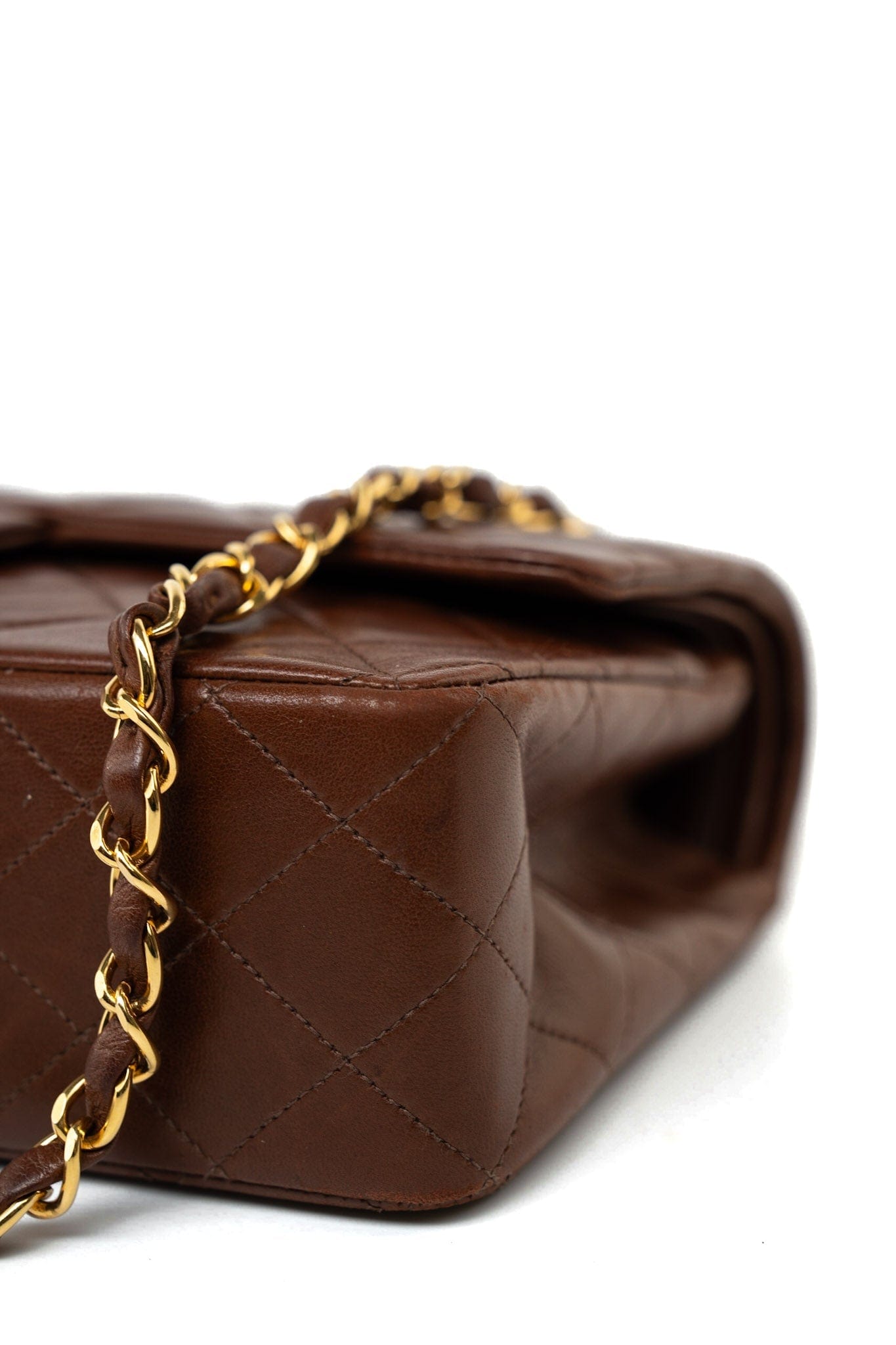 Vintage Light Brown Double Sided Flap Bag Gold Hardware