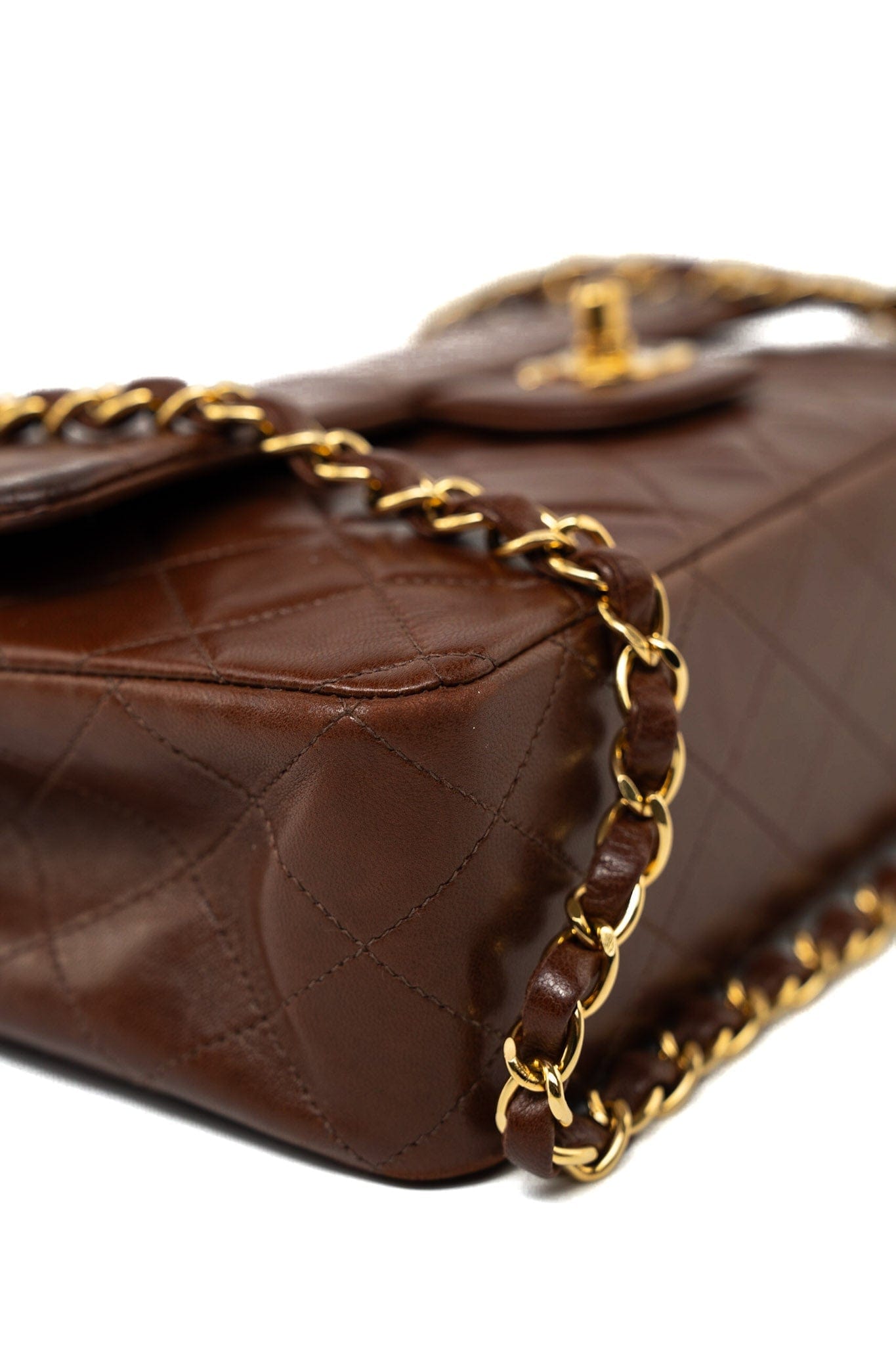 Vintage Light Brown Double Sided Flap Bag Gold Hardware