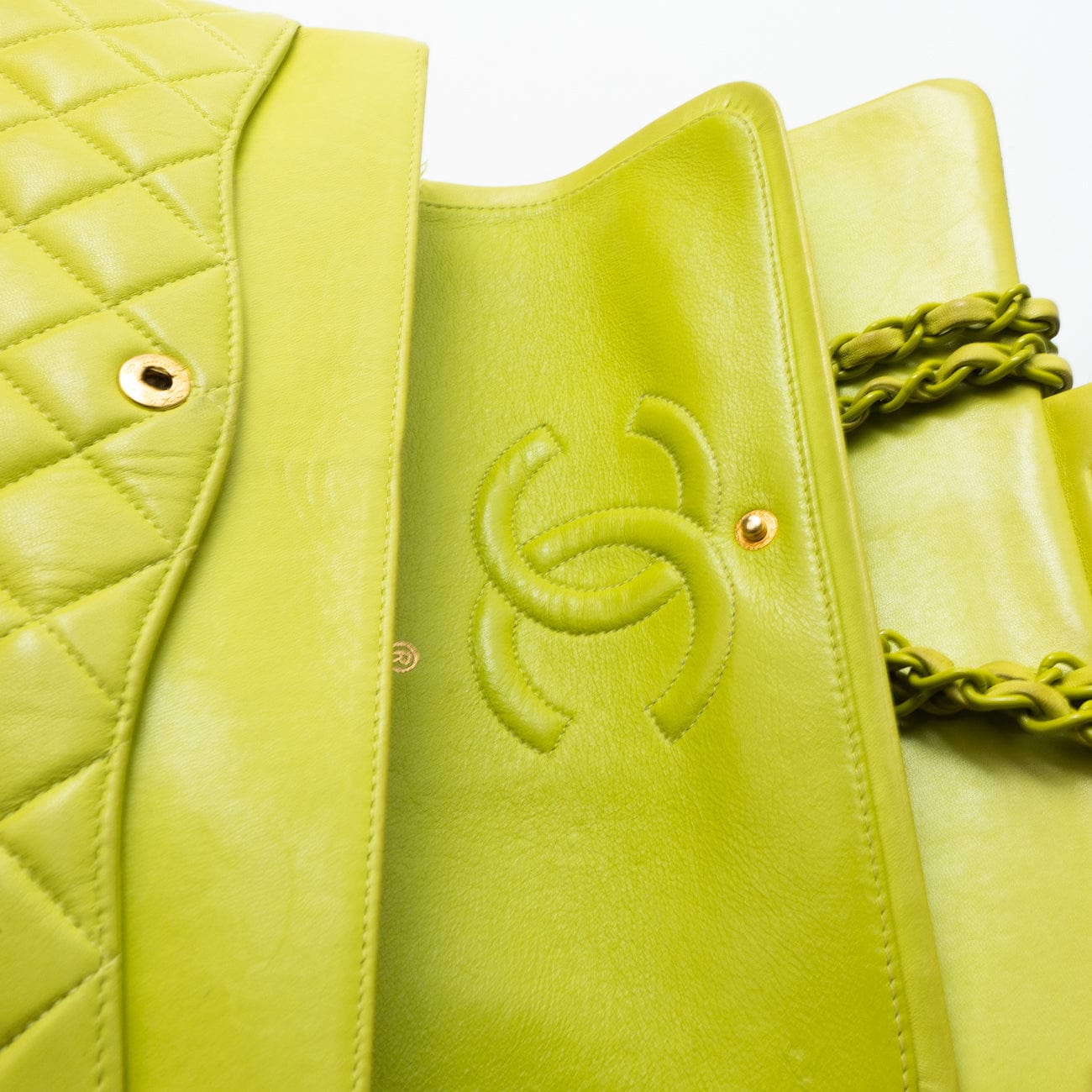 Vintage Neon Green Lambskin Quilted Classic Flap Medium