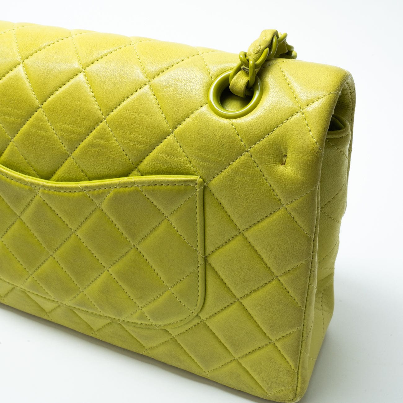 Vintage Neon Green Lambskin Quilted Classic Flap Medium