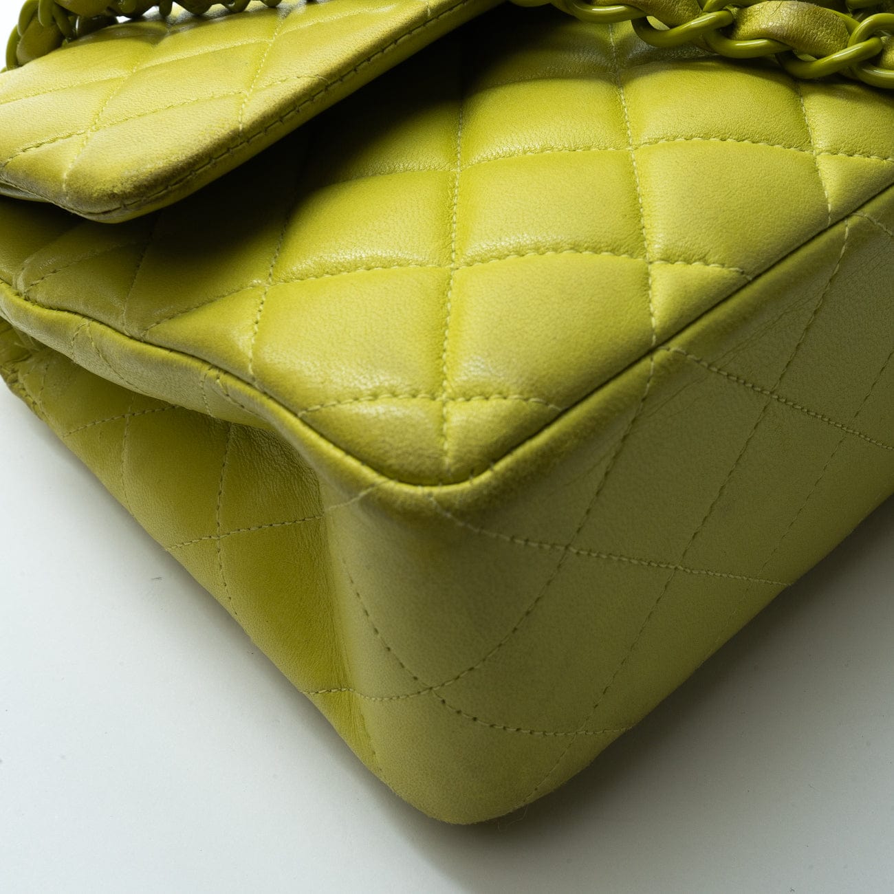 Vintage Neon Green Lambskin Quilted Classic Flap Medium