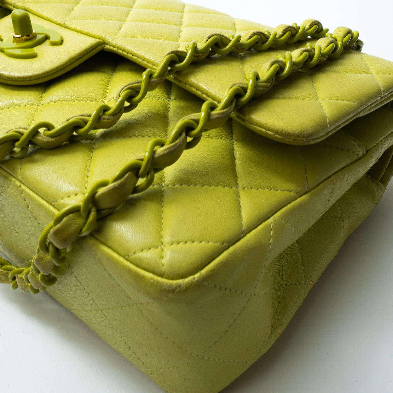 Vintage Neon Green Lambskin Quilted Classic Flap Medium