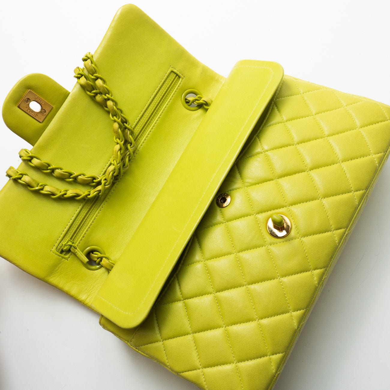 Vintage Neon Green Lambskin Quilted Classic Flap Medium