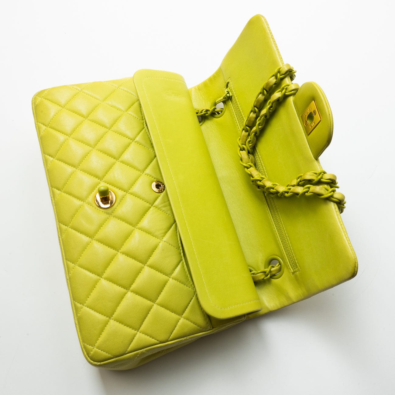 Vintage Neon Green Lambskin Quilted Classic Flap Medium