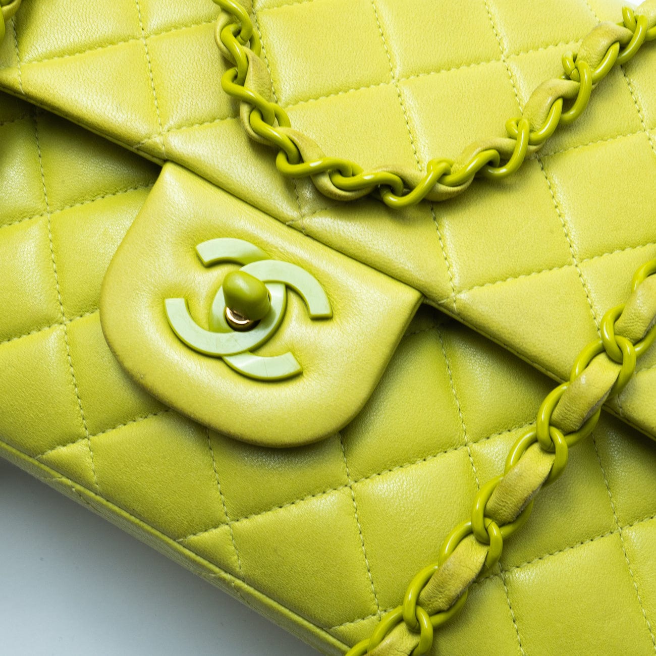 Vintage Neon Green Lambskin Quilted Classic Flap Medium