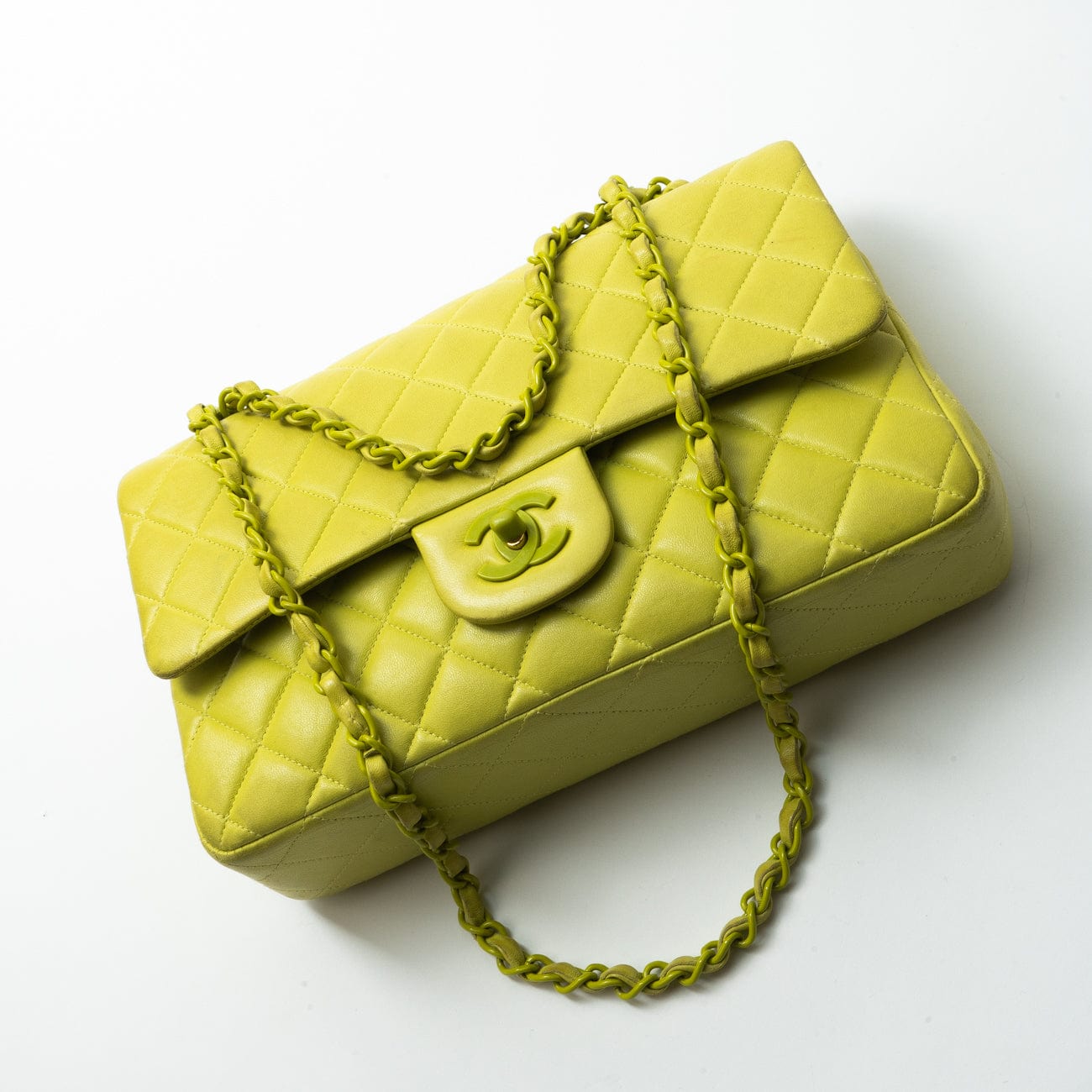 Vintage Neon Green Lambskin Quilted Classic Flap Medium
