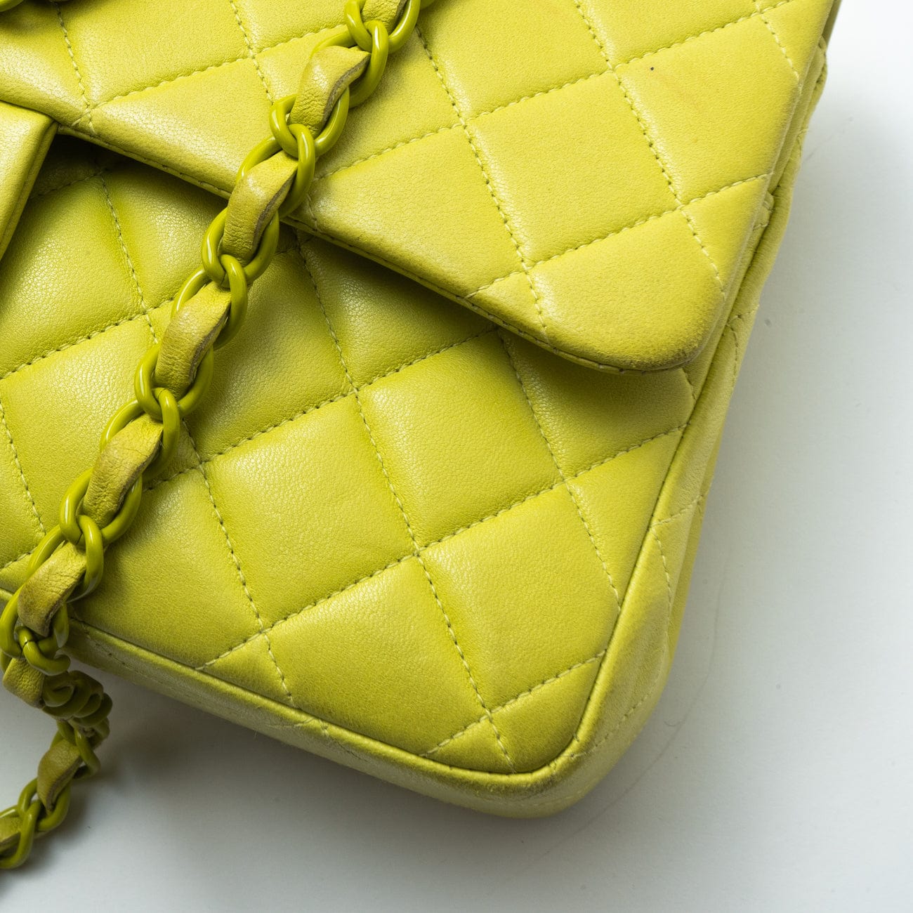 Vintage Neon Green Lambskin Quilted Classic Flap Medium