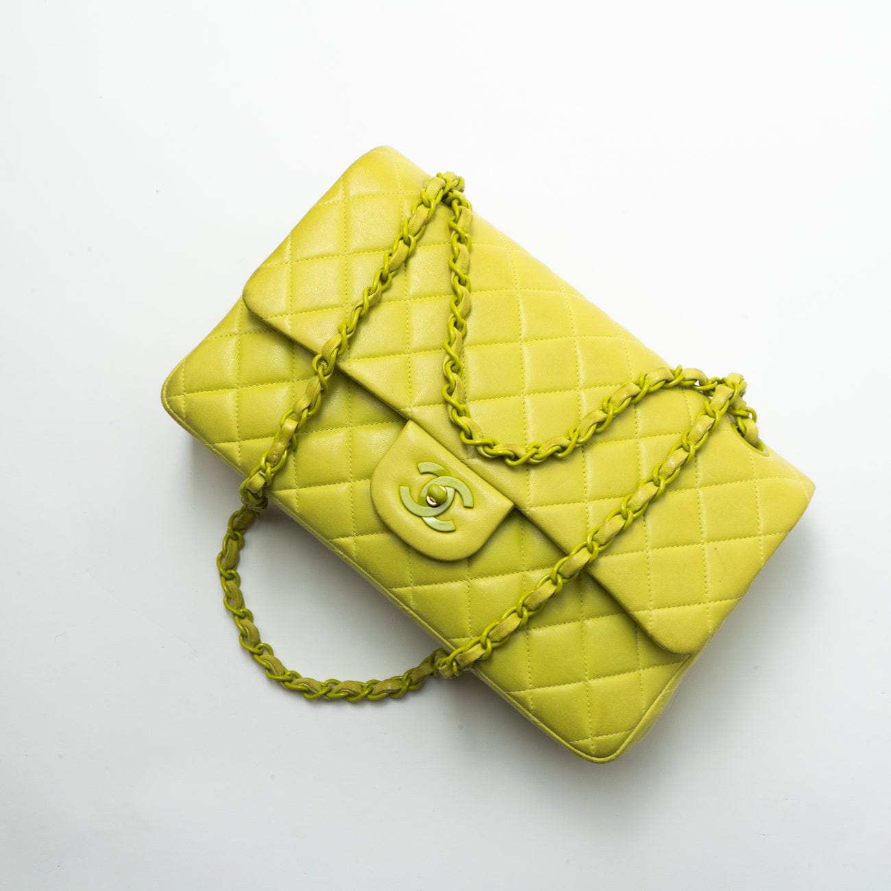 Vintage Neon Green Lambskin Quilted Classic Flap Medium
