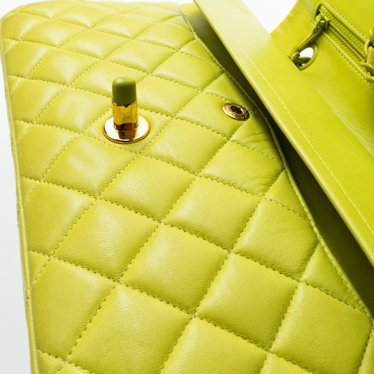 Vintage Neon Green Lambskin Quilted Classic Flap Medium