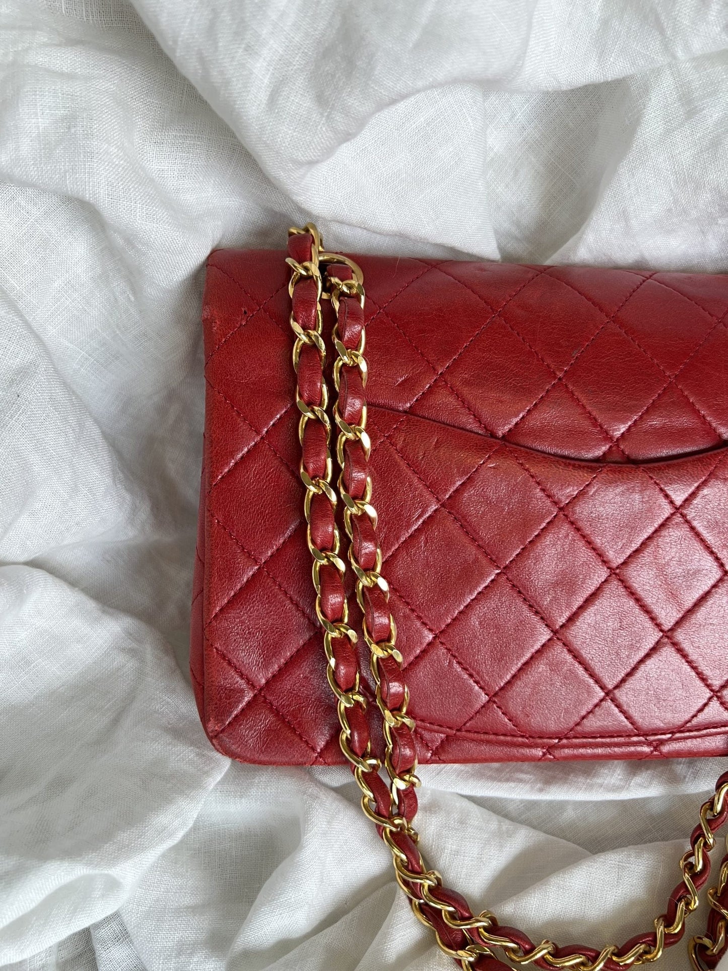 Vintage Red Lambskin Quilted Classic Flap GHW