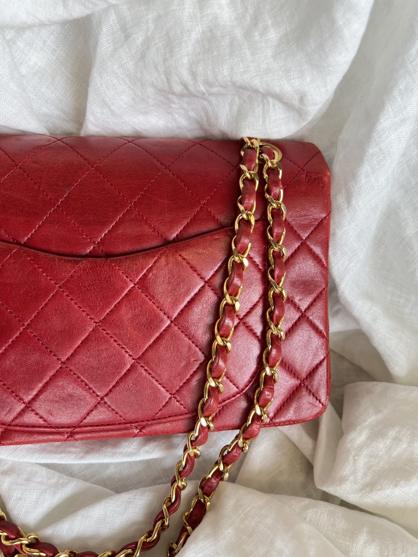 Vintage Red Lambskin Quilted Classic Flap GHW