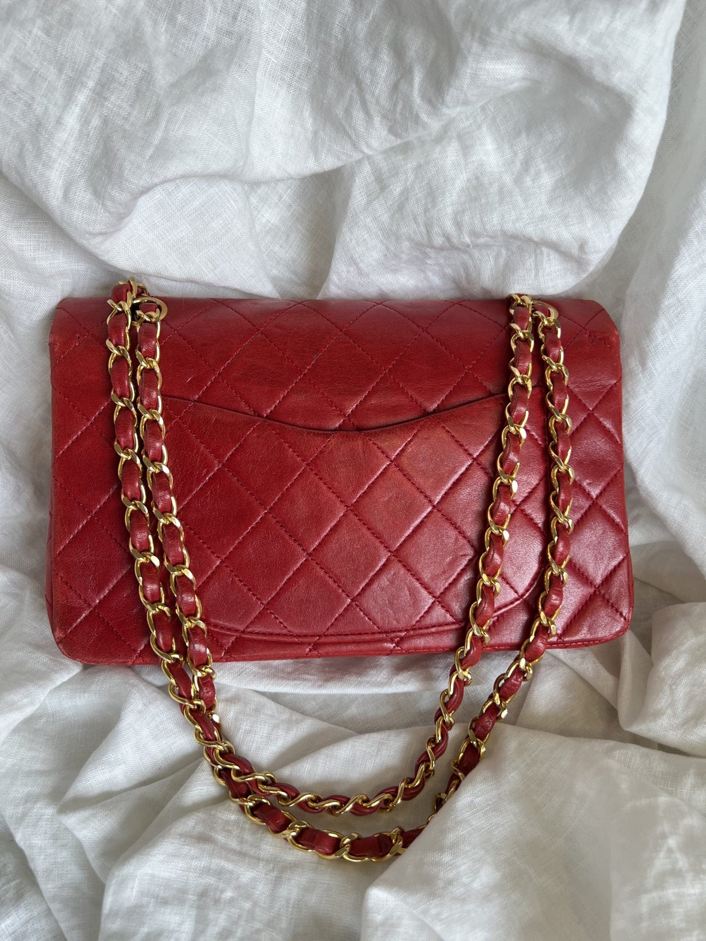 Vintage Red Lambskin Quilted Classic Flap GHW