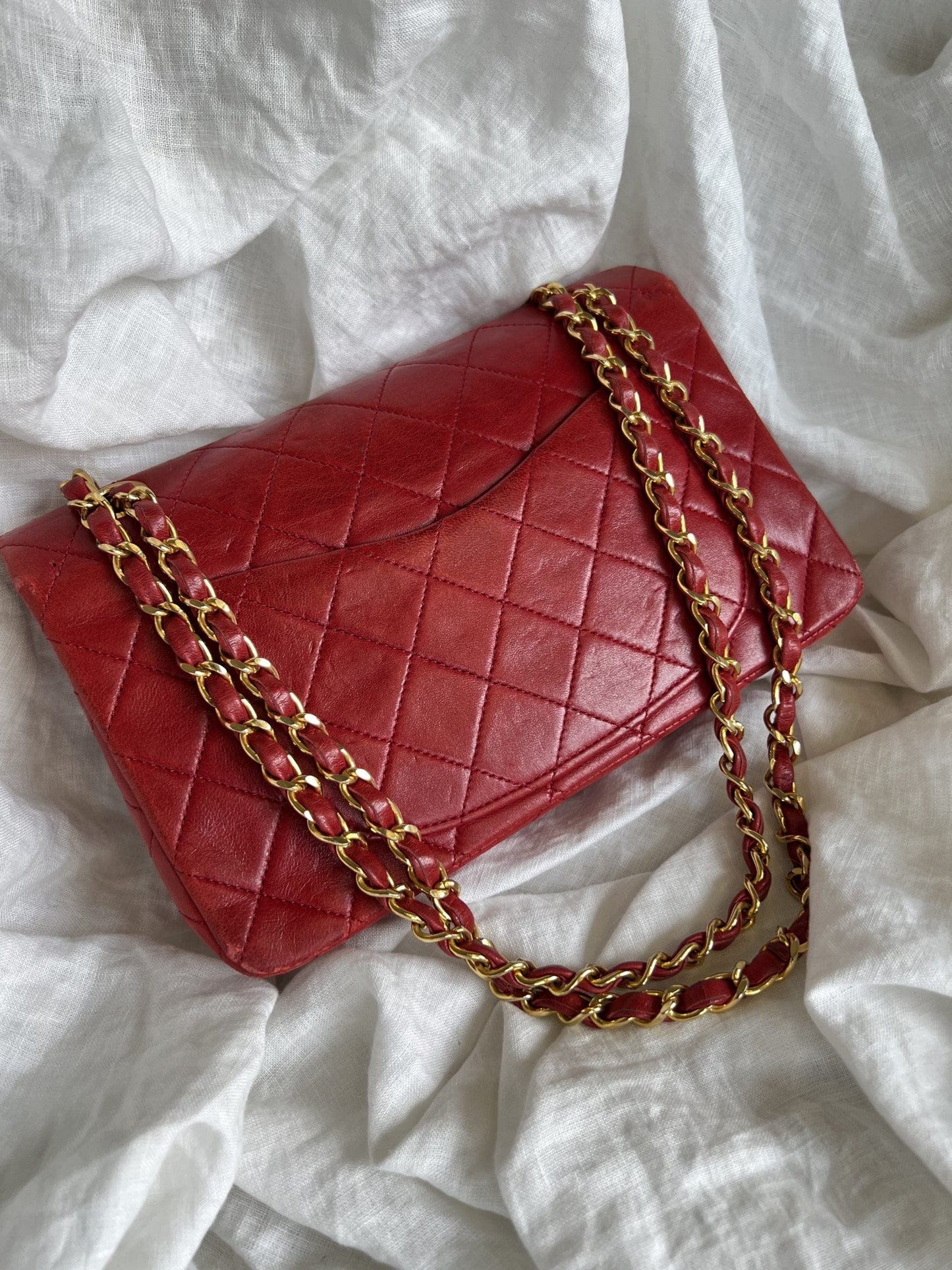 Vintage Red Lambskin Quilted Classic Flap GHW
