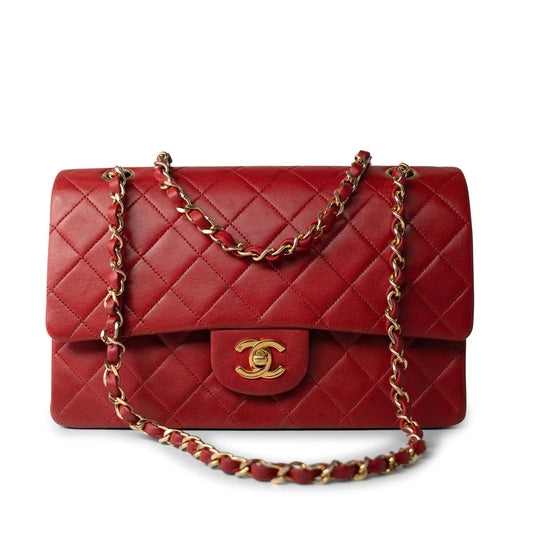Vintage Red Lambskin Quilted Classic Flap Medium Gold Hardware