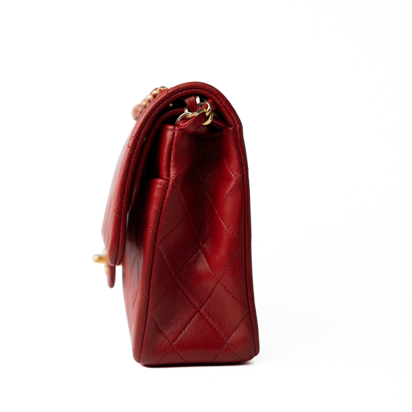 Vintage Red Lambskin Quilted Classic Flap Medium Gold Hardware