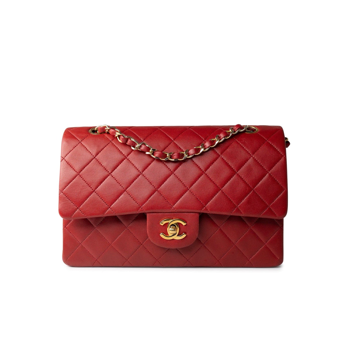 Vintage Red Lambskin Quilted Classic Flap Medium Gold Hardware