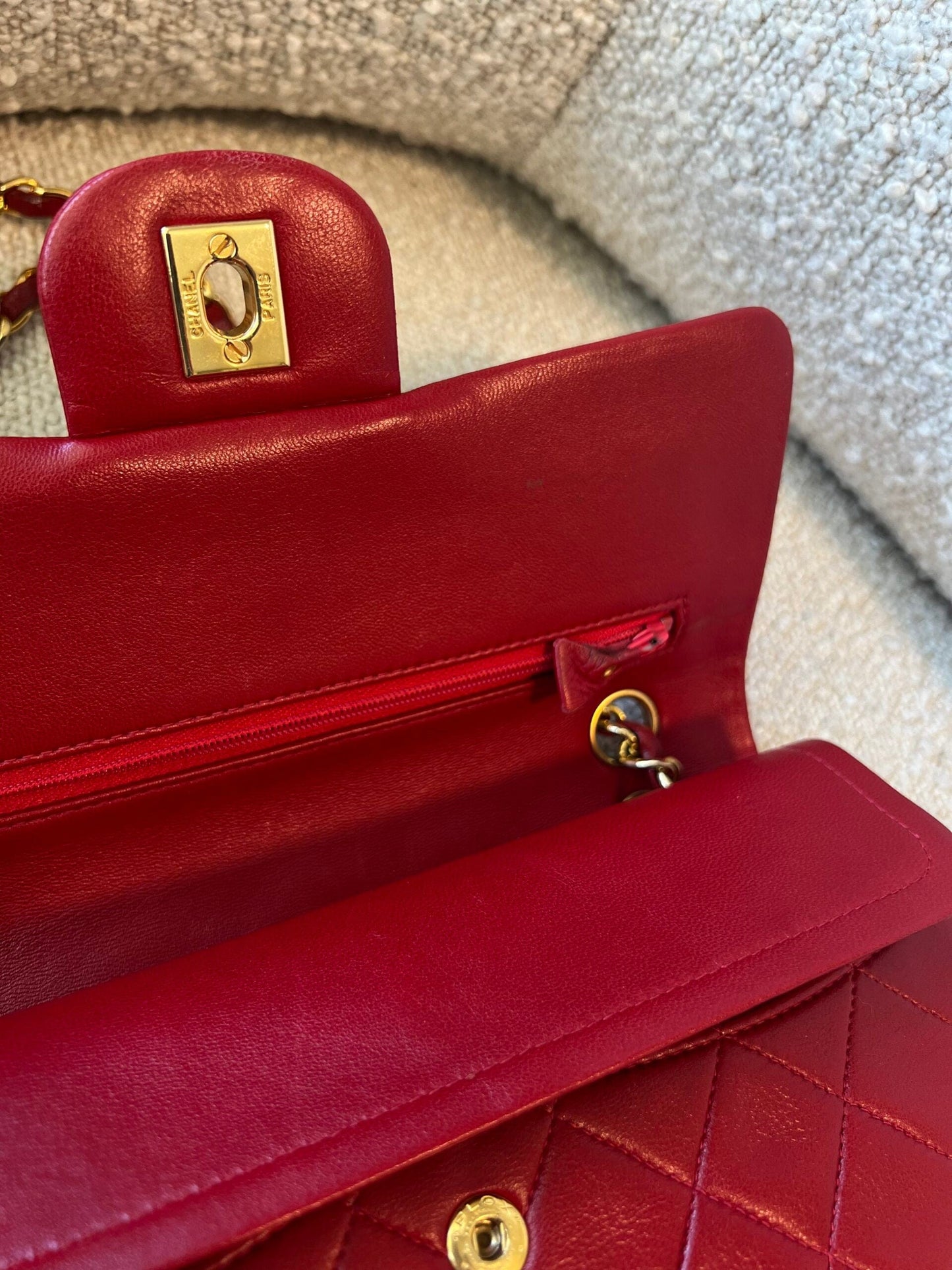 Vintage Red Lambskin Quilted Double Flap Small Gold Hardware