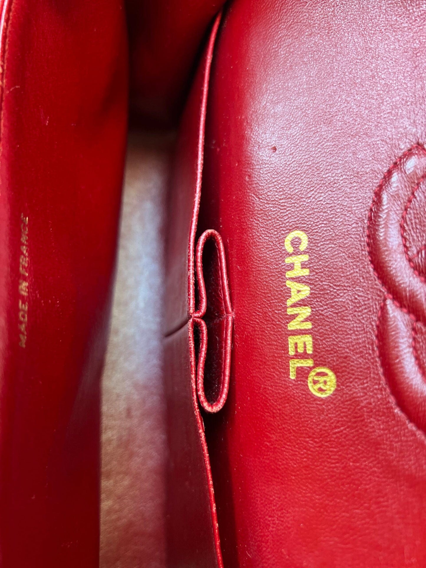 Vintage Red Lambskin Quilted Double Flap Small Gold Hardware