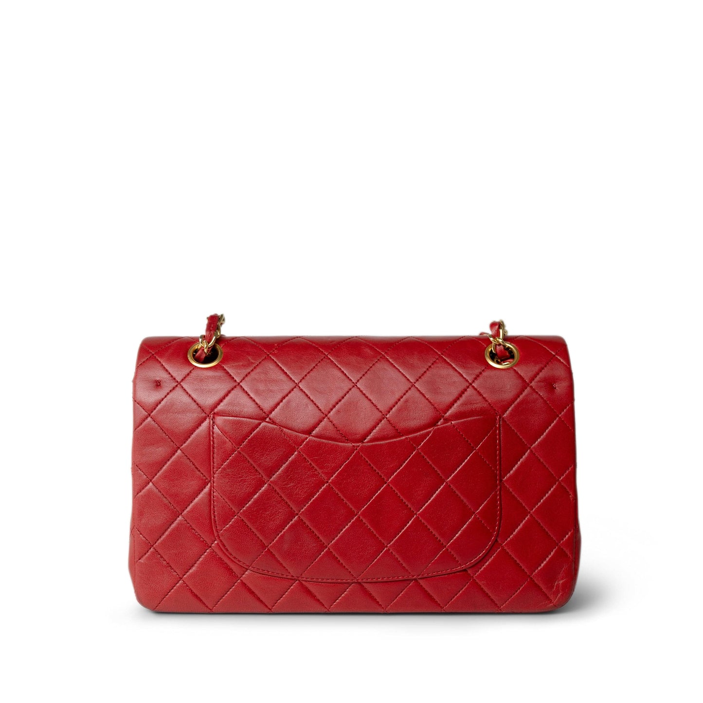 Vintage Red Lambskin Quilted Medium Classic Flap Gold Hardware