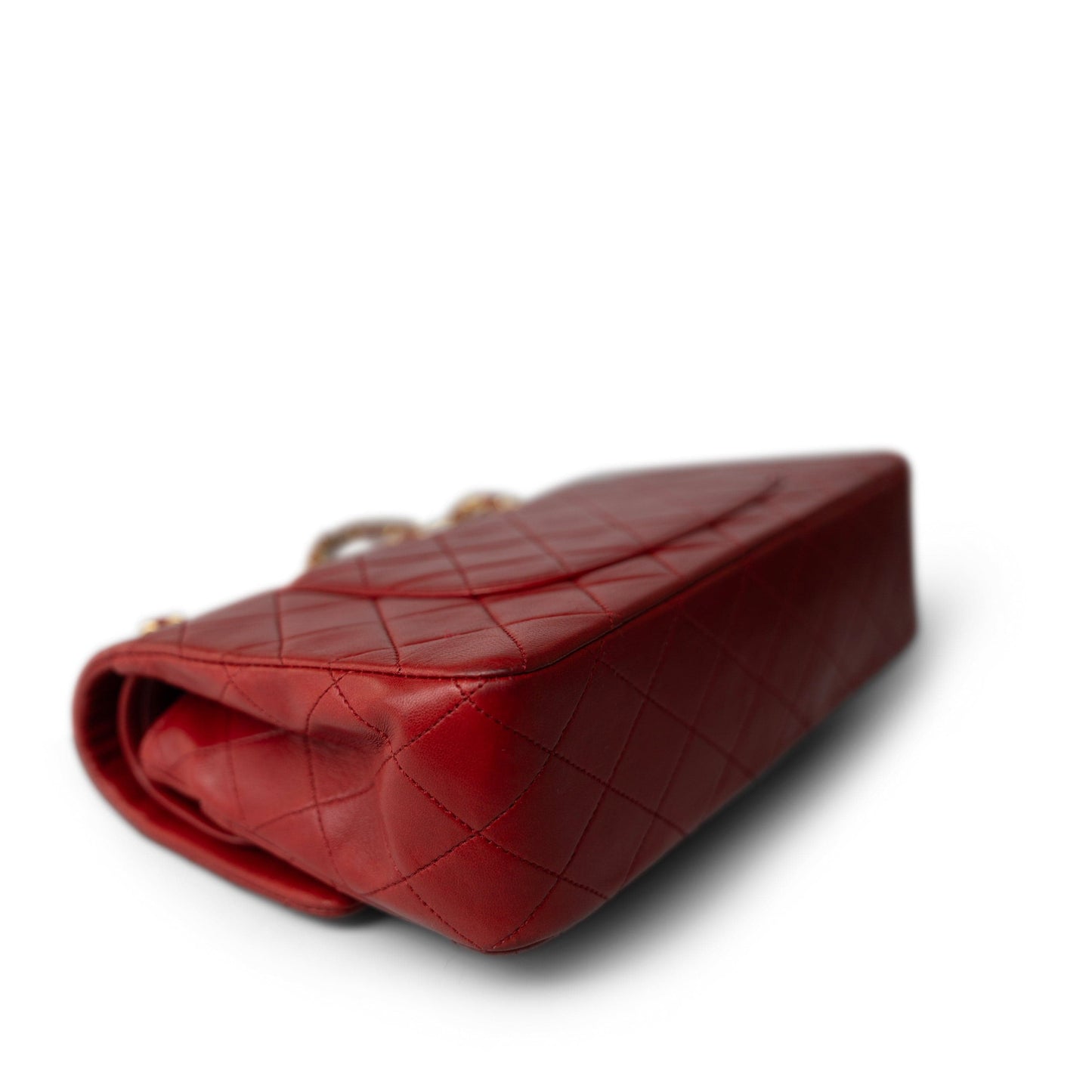 Vintage Red Lambskin Quilted Medium Classic Flap Gold Hardware