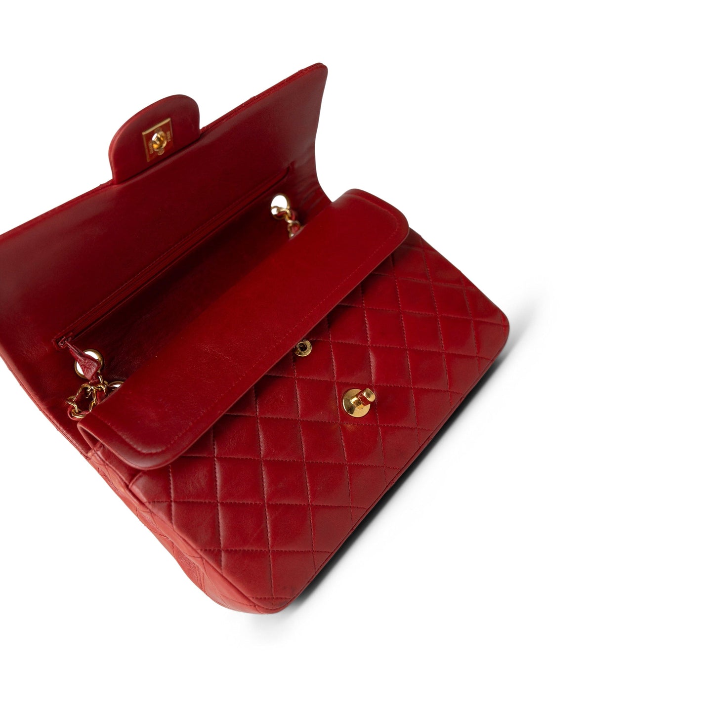 Vintage Red Lambskin Quilted Medium Classic Flap Gold Hardware