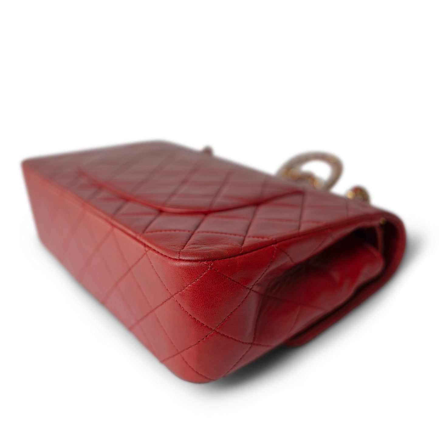 Vintage Red Lambskin Quilted Medium Classic Flap Gold Hardware