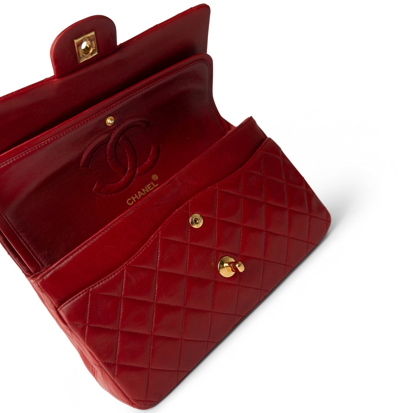 Vintage Red Lambskin Quilted Medium Classic Flap Gold Hardware