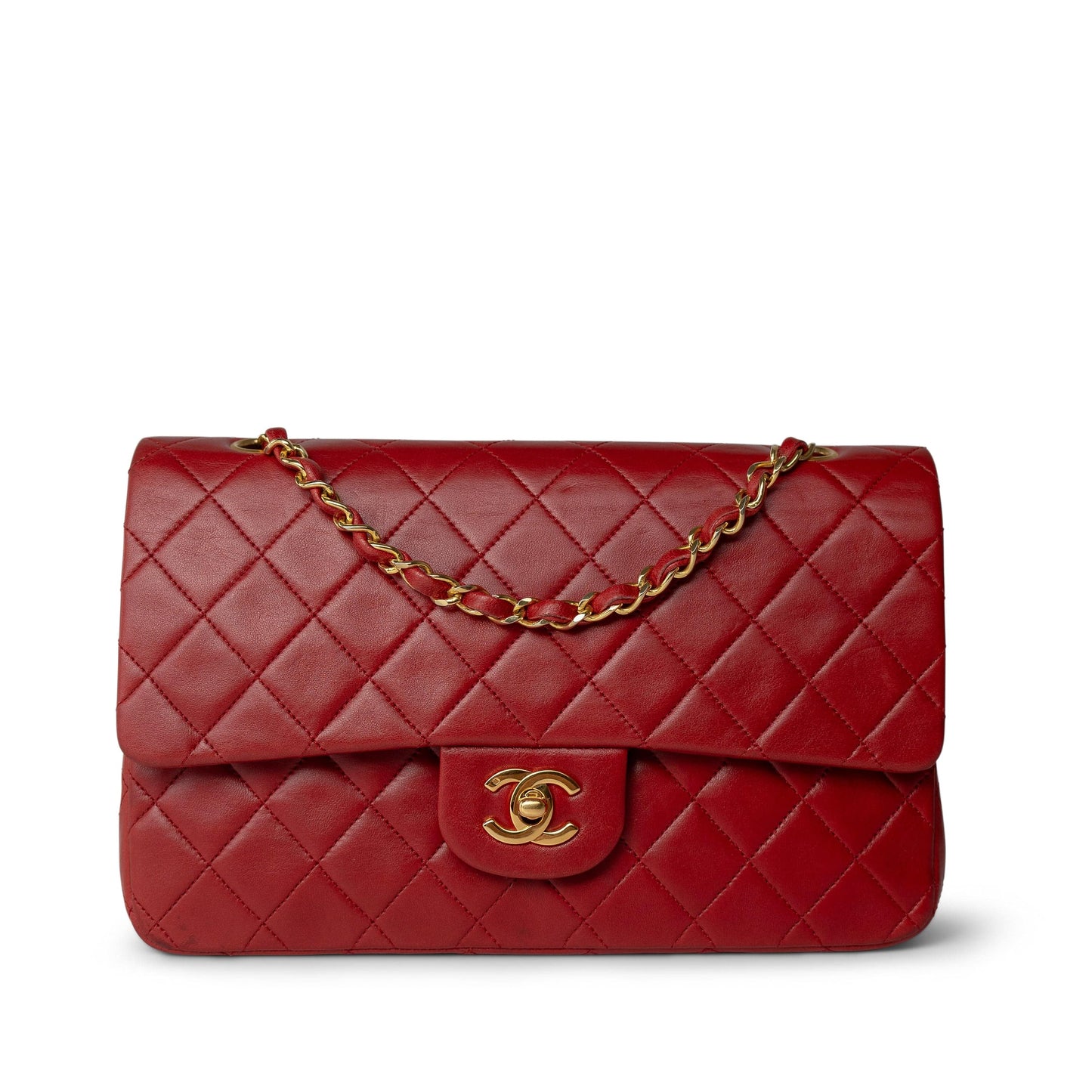 Vintage Red Lambskin Quilted Medium Classic Flap Gold Hardware