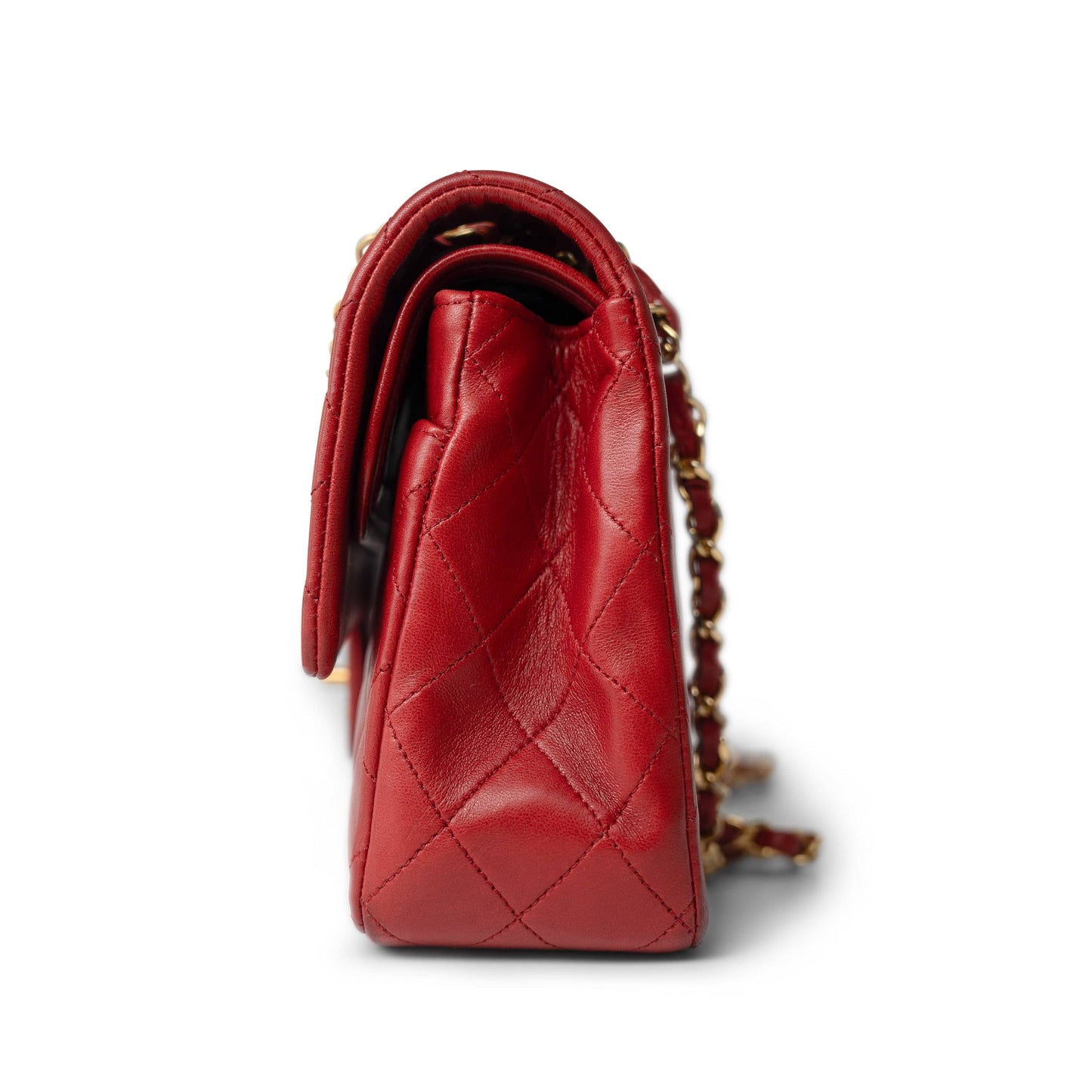 Vintage Red Lambskin Quilted Medium Classic Flap Gold Hardware