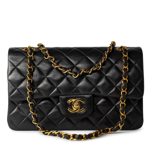 Vintage Small Black Lambskin Quilted Classic Flap Small GHW