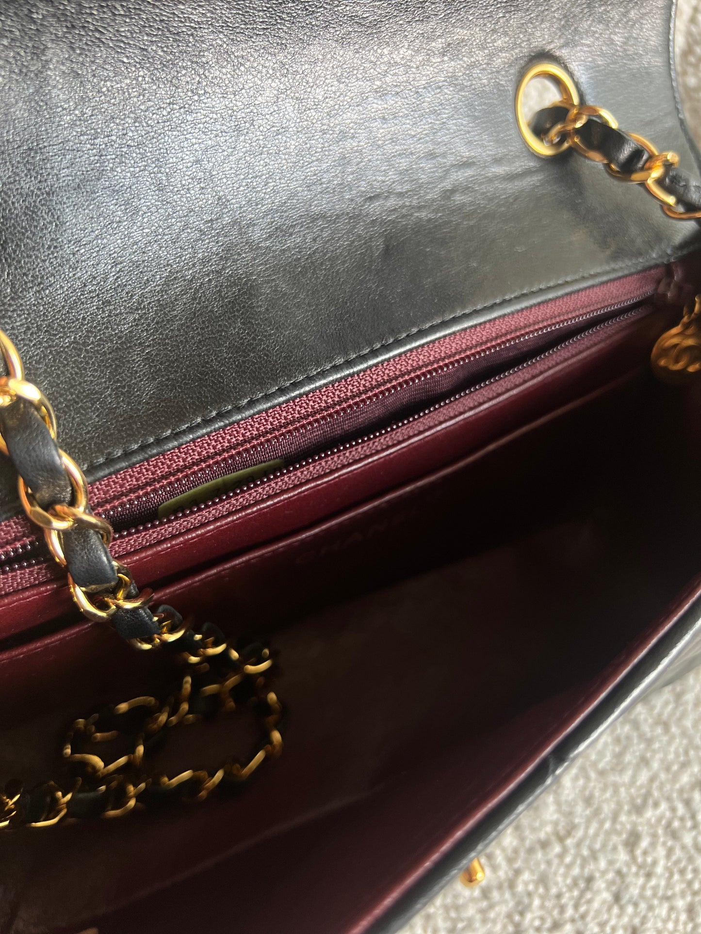 Vintage Small Black Lambskin Quilted Diana Flap 24K Gold Hardware