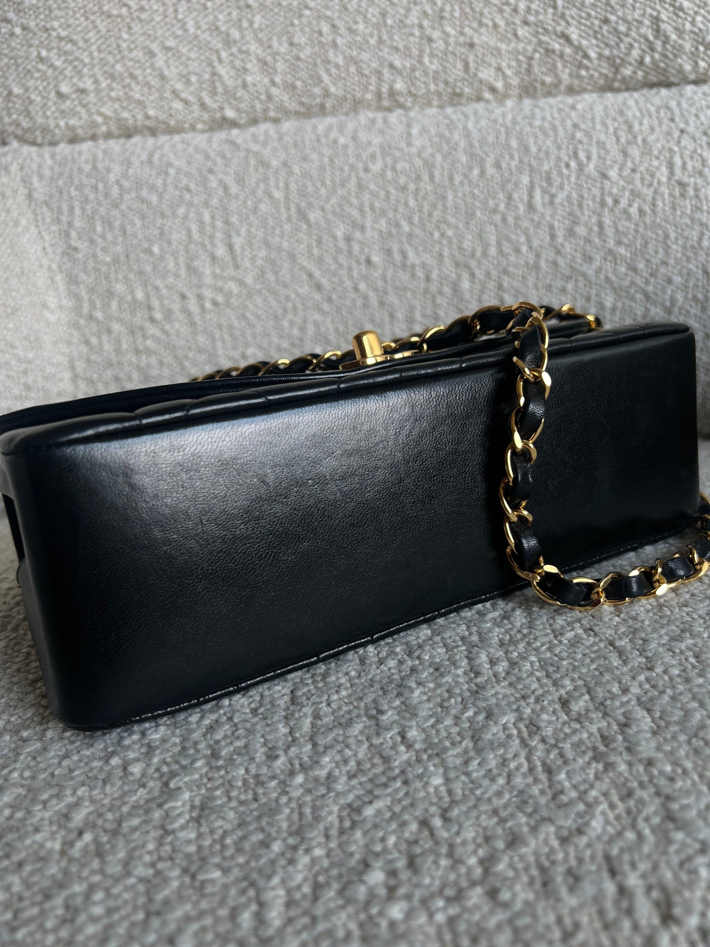 Vintage Small Black Lambskin Quilted Diana Flap 24K Gold Hardware