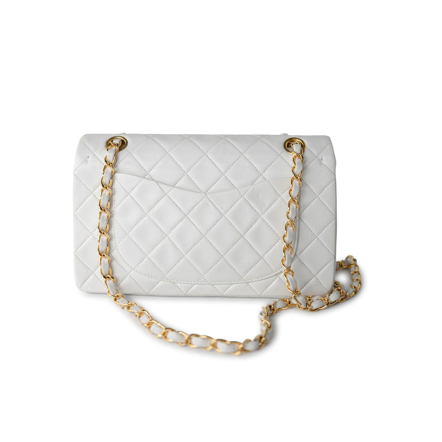 Vintage White Lambskin Quilted Classic Flap Small Gold Hardware