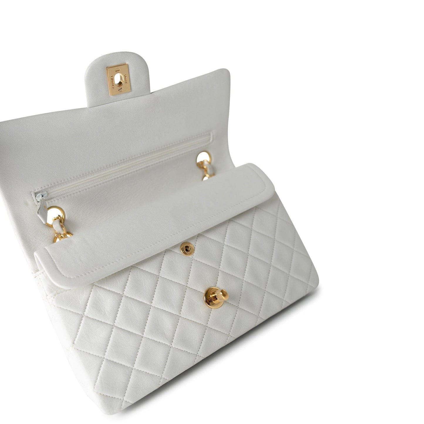Vintage White Lambskin Quilted Classic Flap Small Gold Hardware