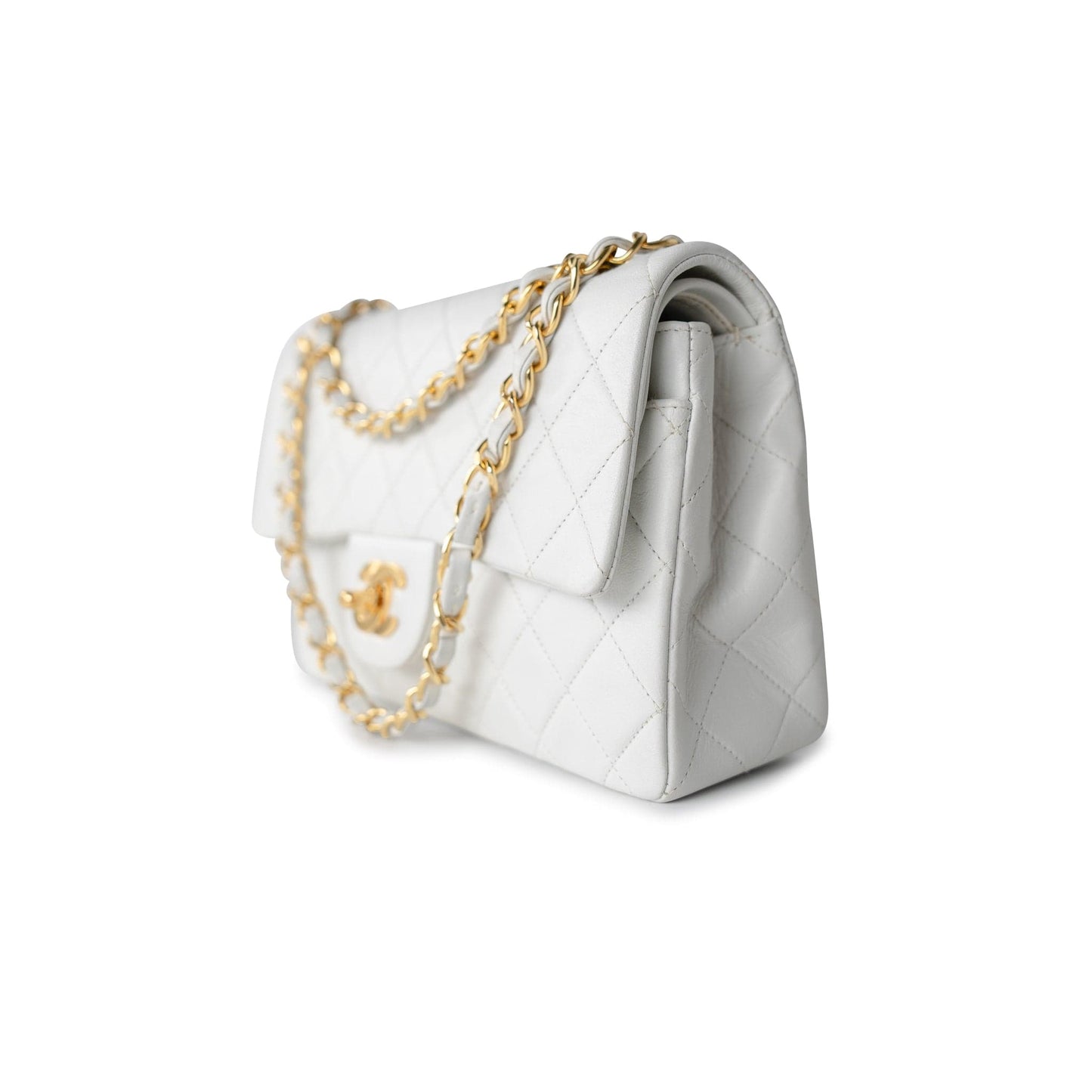 Vintage White Lambskin Quilted Classic Flap Small Gold Hardware
