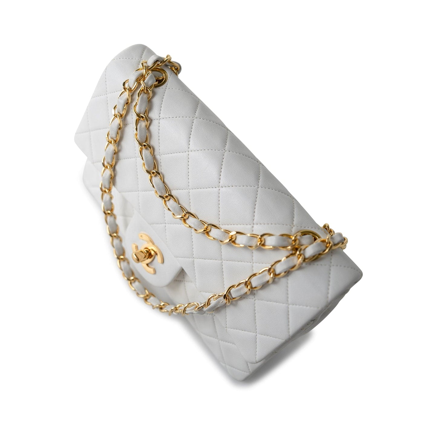 Vintage White Lambskin Quilted Classic Flap Small Gold Hardware