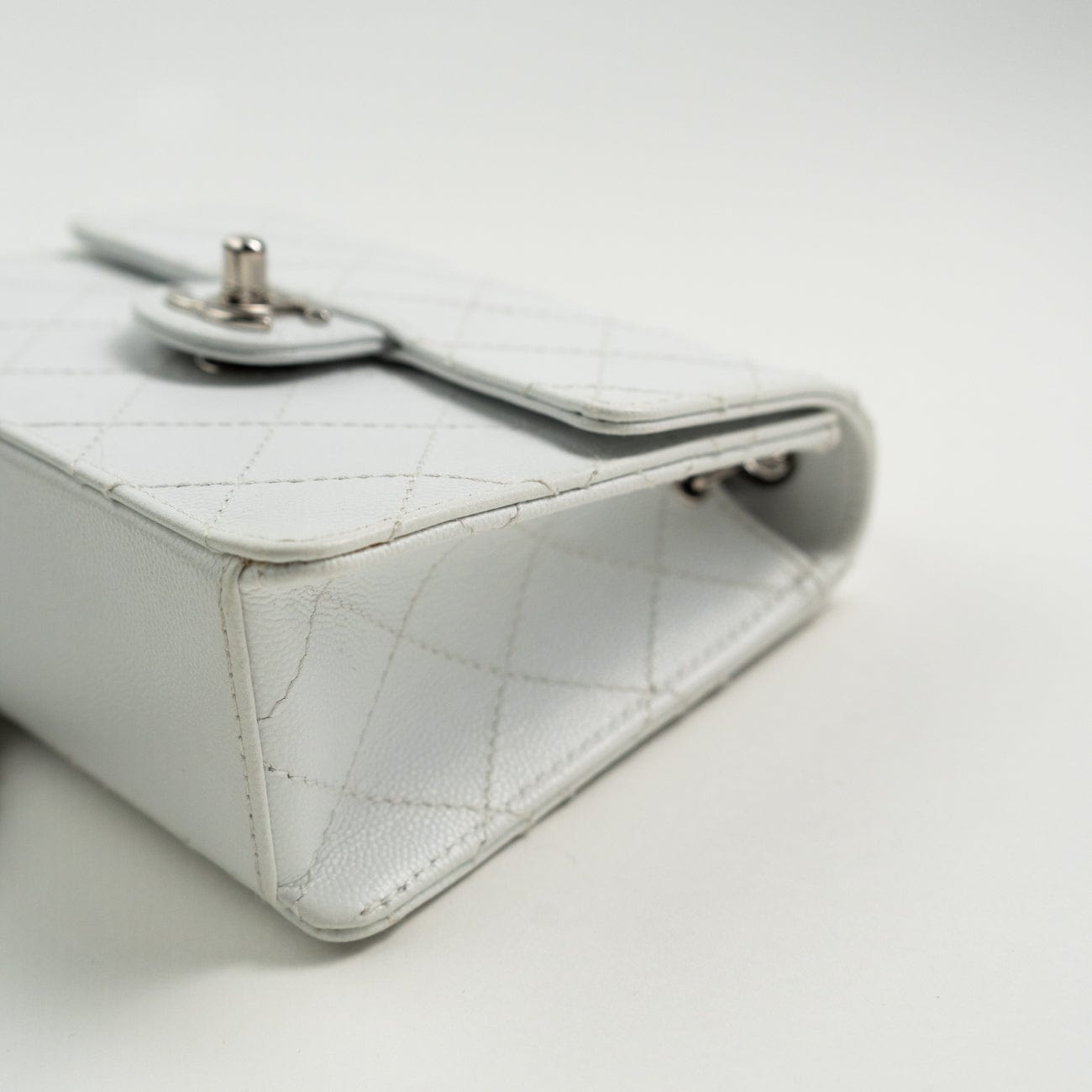 Vintage White Mini Square Caviar Quilted Silver Hardware