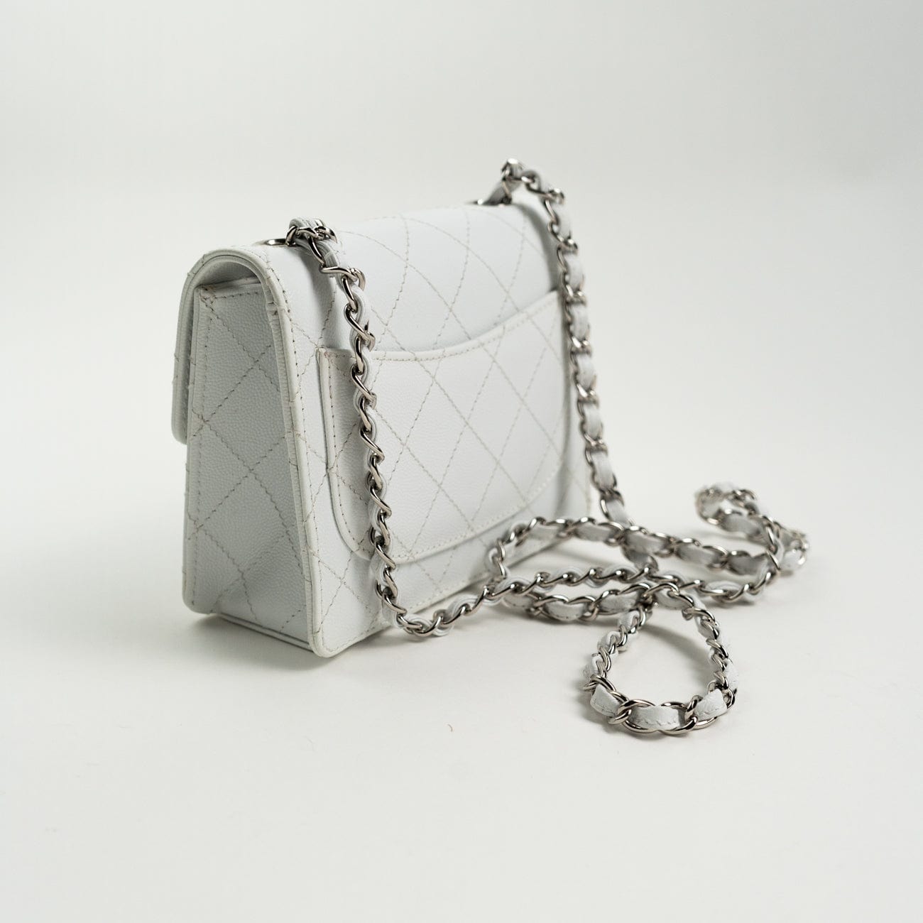 Vintage White Mini Square Caviar Quilted Silver Hardware