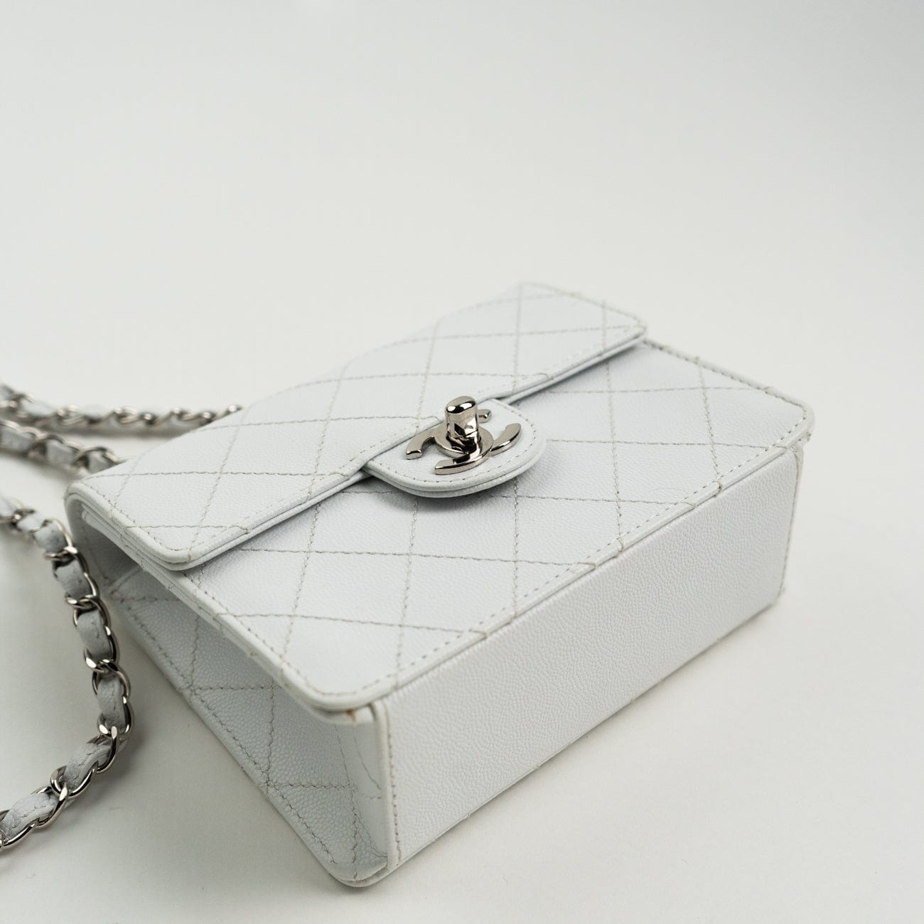 Vintage White Mini Square Caviar Quilted Silver Hardware